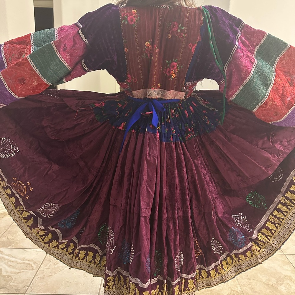 Vintage Afghani dress Purple red and green Bishop Sleeves Boho Kuchi Size XS - Picture 8 of 8